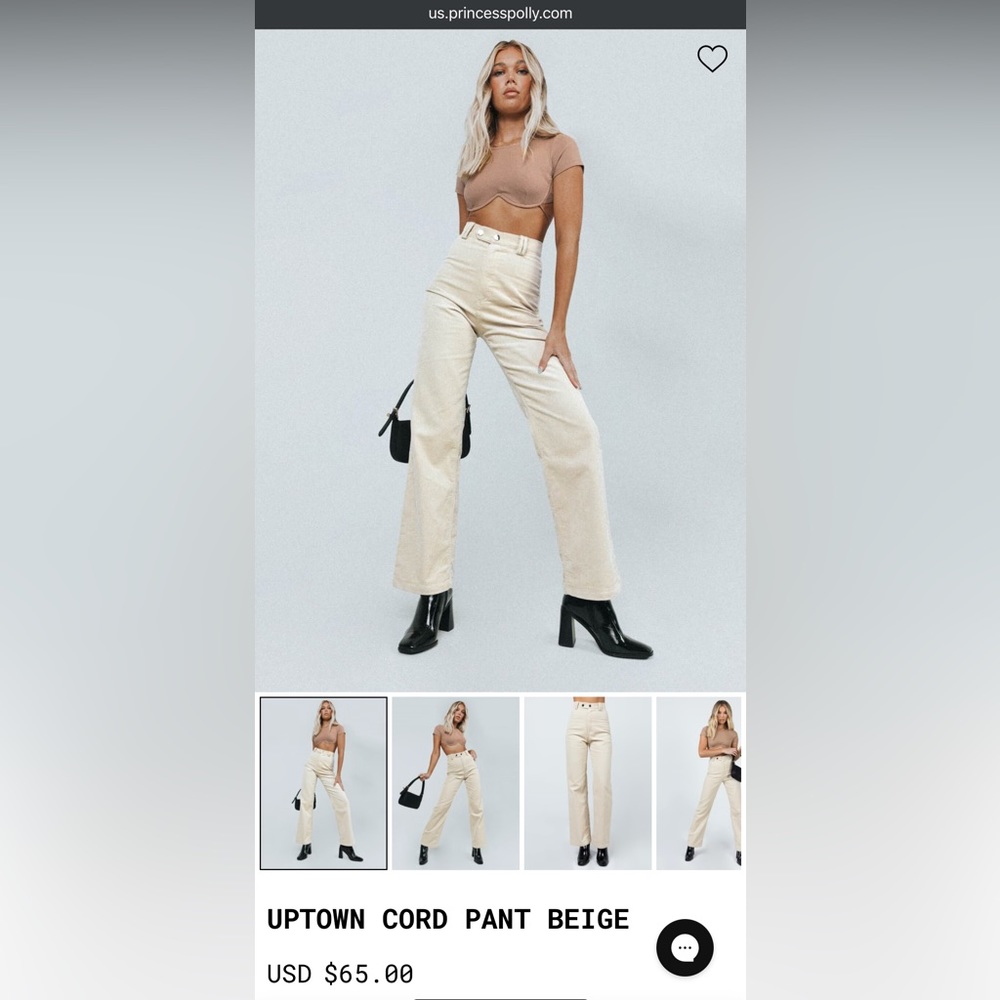NWOT Princess Polly Beige Cord Pant